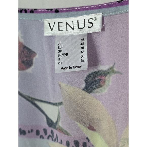 White Pink Floral Print Venus Elastic Hem V-Neck Flutter Sleeve US Size 12 - Picture 4 of 6